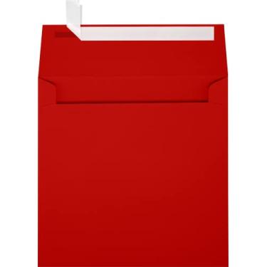 Imagem de Envelopes de convites quadrados de papel LUX para cartões de 6 1/4 x 6 1/4 em 60 lb. Envelopes impressos para convites, com selo de cola umedecida, pacote com 50, tamanho da embalagem 16,5 x 16,5 cm (vermelho)