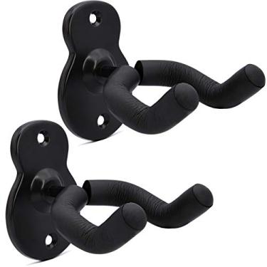 Imagem de WOGOD Suporte de parede para guitarra, pacote com 2 suportes acústicos, ganchos elétricos, suportes de ukulele baixo, exibição - Gancho de guitarra de metal para casa e estúdio (preto-pacote com 2)
