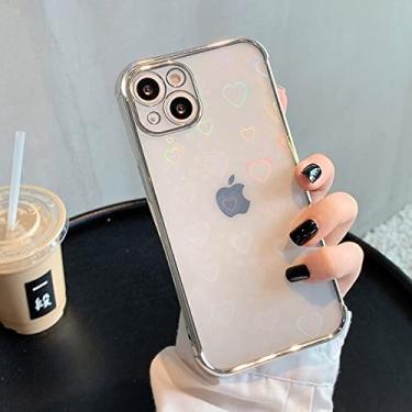 Imagem de Capa de eletroplaca de flor de laser bonito para iphone 14 13 12 11 pro max se 2020 x xs xr 8 7 plus 13 mini aurora amor coração capa clara, coração de prata, para iphone 14