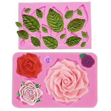 Imagem de Molde de rosa grande de silicone, moldes de bolo de fondant de folhas e flores, moldes de chocolate para decoração de bolos de casamento, artesanato de açúcar, topo de cupcake, argila de polímero, projetos de artesanato de fabricação de cera de sabão