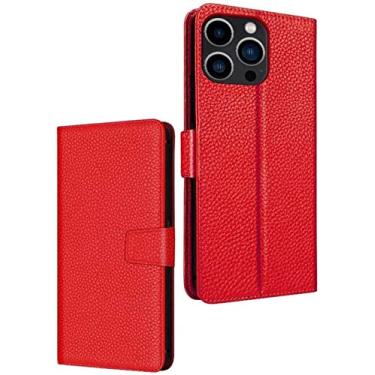 Imagem de KAPPDE Carteira de capa de telefone de couro [porta-cartão], para Apple iPhone 13 Pro Max (2021) 6,7 polegadas função stent flip folio capa com pulseira (cor: vermelho)