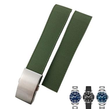 Imagem de AEMALL 19mm 20mm 21mm extremidade curva pulseira de borracha para longines Conquest HydroConquest L3 pulseira de relógio de silicone verde preto (cor: 26mm, tamanho: 20mm)