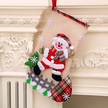 Imagem de KiKiYe Meias de Natal com boneco de neve, Papai Noel, alce, urso estampado, saco de presente de Natal, lareira, decoração de árvore de Natal