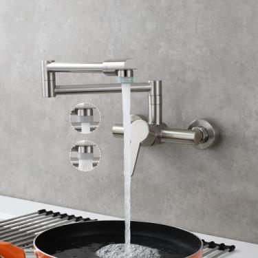 Imagem de Torneira de cozinha dobrável cromada de cobre montada na parede torneira universal para pia de água quente e fria torneira giratória de 360 graus, tipo B escovado