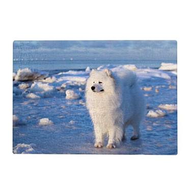 Imagem de ColourLife Quebra-cabeças quebra-cabeça presente de arte para adultos adolescentes cão branco fofo, jogo de quebra-cabeça de madeira Samoyed Assenta no gelo 300/500/1000 peças, multicolorido