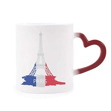 Imagem de Caneca sensível ao calor Torre Eiffel Paris França contorno vermelho muda de cor