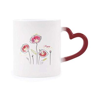 Imagem de Caneca de decoração de flores com pintura sensível ao calor Caneca vermelha que muda de cor