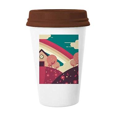Imagem de Caneca com estampa de paisagem de casa de desenho animado, caneca de cerâmica para copo de café