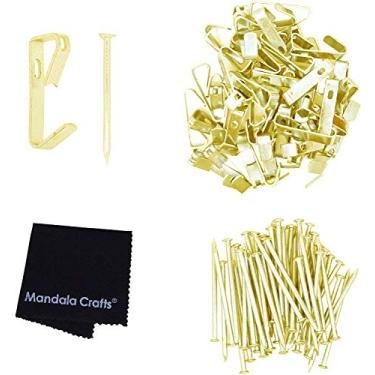 Imagem de Gancho para pendurar a imagem com kit de ferragens para pintura, molduras, arte em tela, montagem na parede fotográfica; ouro extra grande 100 libras 50 pacotes da Mandala Crafts