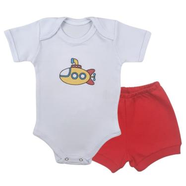 Imagem de Conjunto Body Manga Curta Bordado Submarino e Short Tapa Fralda - Roupa Bebê Menino-Masculino