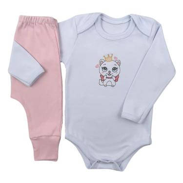 Imagem de Conjunto Body Manga Longa Bordado Gatinha 1 e Calça Suedine Mijão Culote - Roupa Bebê-Feminino