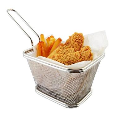 Imagem de (Grande 13 cm) - Mini cesta quadrada para fritar em aco inoxidavel Suporte para batatas fritas, mesa para alimentos fritos (maior 13 cm)