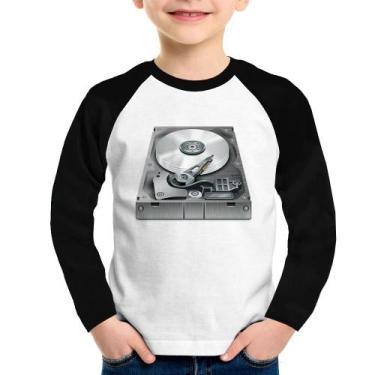 Imagem de Camiseta Raglan Infantil Disco Rígido Hd Manga Longa - Foca Na Moda