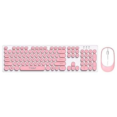 Imagem de TF770 2.4G Teclado Sem Fio Mouse Combo Retro Punk Redondo Keycap Confortável Mudo Digitação Ampla Compatibilidade Rosa