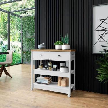 Imagem de Aparador Carrinho Chá 2 Gavetas BA-135 Denver Ditália Móveis Branco