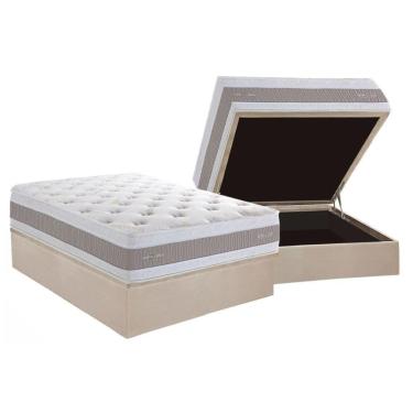 Imagem de Conjunto Box Baú Casal: Colchão Molas Ensacadas Royals Sleep C1666 Pillow Top + Base Crc Suede Clean