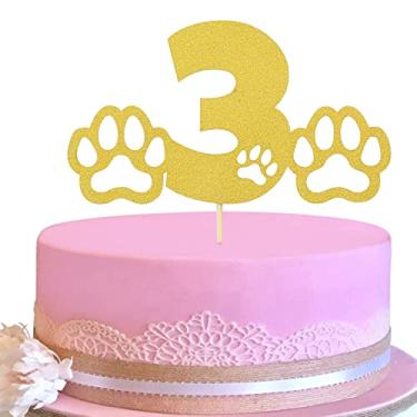 Imagem de LeeLeeAn Paw 3 Cake Topper - Gold Glitter 3th Birthday Cake Decoration, Dog Bone Birthday Cake Sign, Dog Paw Patrol Three Years Old Birthday Decoration Supllies, Gold Glitter Cake Topper