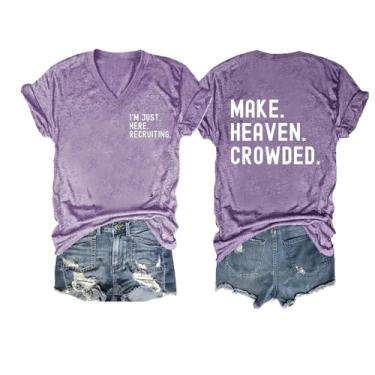 Imagem de QYZ-Top Camiseta Make Heaven Crowded Heaven is My Home Im Just Here Recruiting Camiseta gola V, Roxo 1, P