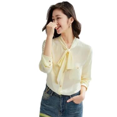 Imagem de Camisa feminina Silk Shirt Mulberry Silk Manga Comprida Top Primavera, Amarelo queijo, PP