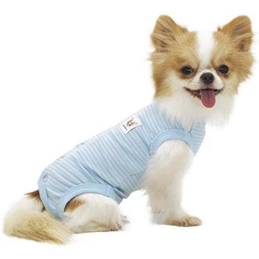 Imagem de LOPHIPETS Pijama de recuperação de camisetas para cães pequenos, chihuahua, yorkie, xícara de chá, roupas para gatos - Cambridge tiras azuis/P