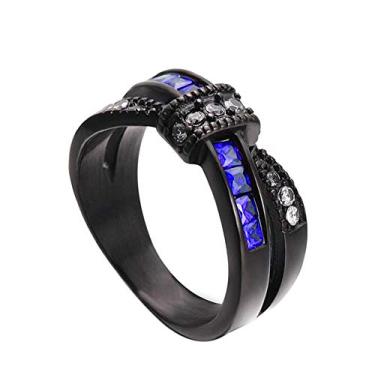 Imagem de Design de cinto banhado a ouro preto alianças de casamento femininas corte princesa vermelho CZ strass anel de noivado, Metal strass Metal, Zircônia cúbica