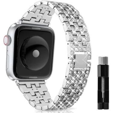 Imagem de Pulseira feminina de aço inoxidável para Apple Watch Ultra 2 de 41 mm e 40 mm para Apple Watch Ultra 2 de 49 mm, 9, 8, 7, 6, SE 5, 4, 45 mm e 44 mm (prata e ferramenta)