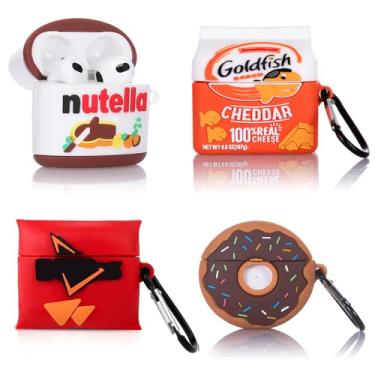 Imagem de (4 unidades) Capa para AirPods 3ª geração (2022), capa protetora de silicone Suublg com design fofo de desenho animado para AirPods 3, com mosquetão (Dori+Goldfh+Donut+Nutella)