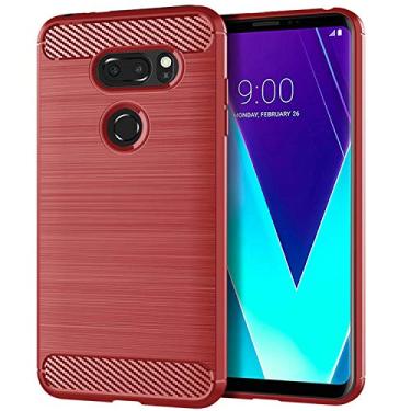 Imagem de NEKOYA Capa para LG V30 Plus, sensação macia, proteção total, anti-arranhões e impressões digitais + capa de celular resistente a arranhões para LG V30 Plus vermelha
