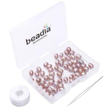 Imagem de BEADIA Contas de Pérolas Naturais de Arroz 5-6 mm Roxo - Cultivadas em Água Doce - Soltas para Joias FAÇA VOCÊ MESMO - 33,8 Polegadas/Fio HQ