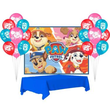 Imagem de Kit festa Patrulha Canina Toalha Azul+ 25 balões + Painel GG - Regina 