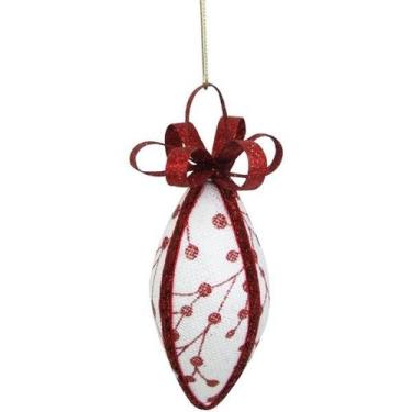 Imagem de Enfeite de Natal Oval Branco/Vermelho Arvore/Mesa/Porta 13cm - Zona Li