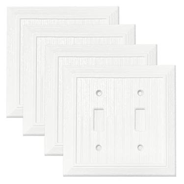 Imagem de Placa de parede decorativa moderna design de grão de madeira retrô capa de tomada para interruptor de luz, interruptor inteligente, regulador, GFCI, tomada USB (pacote com 4, interruptor duplo)