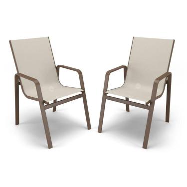 Imagem de Kit 2 Cadeiras Miami Gourmet Alumínio Marrom Tela Bege