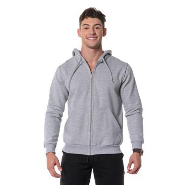 Imagem de Moletom Cinza Canguru Masculino Com Zíper e Capuz Cordão Ajustável - C