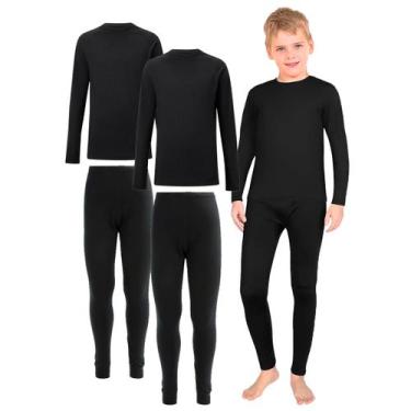 Imagem de Roupa de Frio 2 Conjuntos Infantil Térmico Blusa + Calça Peluciado Inv