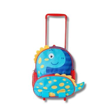Imagem de Mochila Infantil Dinossauro com Rodinhas Carrinho Menino Escola Creche Passeio (Azul)