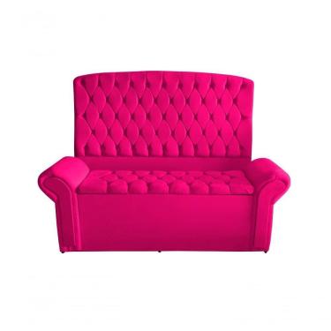 Imagem de Kit Dubaí Cabeceira De Cama Box Casal E Recamier Baú Queen 160 Cm Suede Rosa Pink Eli Móveis