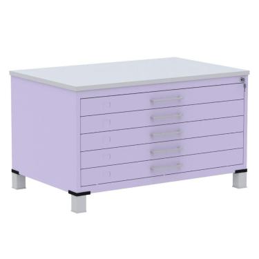 Imagem de Mapoteca 5 Gavetas Pandin 120 cm (Larg) Inmetro Tampo MDP Cinza Estrutura e Gavetas em Aço Lilás
