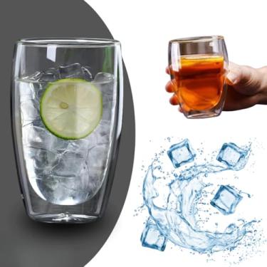 Imagem de Copo Parede Dupla Vidro Duplo Borossilicato Transparente 450ml Grande Suco Refrigerante Chopp Cerveja Café Chá Isolante Térmico
