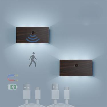 Imagem de Luminária de parede interna LED sem fio com sensor de movimento, arandelas de parede USB recarregáveis, alimentadas por bateria, iluminação noturna magnética para loft, sala de estar, escada