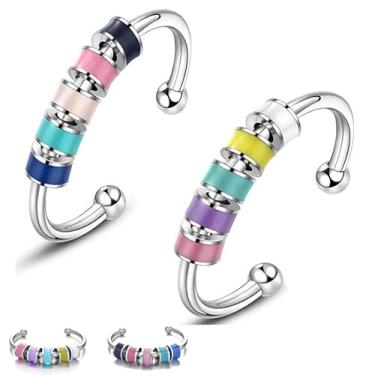 Imagem de Jellatante Conjunto de anéis fidget de contas giratórias – Anéis de humor giratórios ajustáveis, presentes fofos para mulheres e homens, One Size, Plástico, Sem pedra preciosa