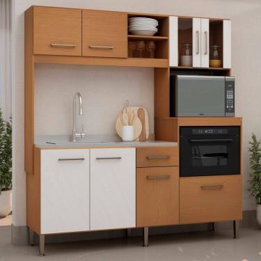 Imagem de Cozinha Compacta com Porta de Vidro 180 cm de Largura Helena Freijo/White Laca Brilho