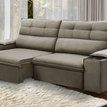 Imagem de Sofá Retrátil e Reclinável Vannes 225cm com Porta Copos e Objetos Castor