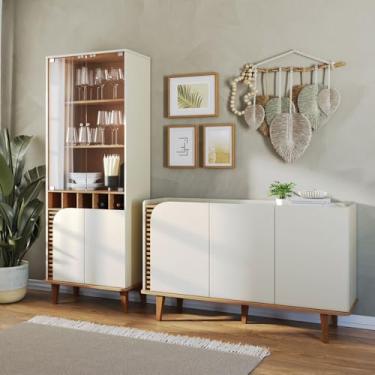 Imagem de Sala de Estar Completa Jurerê 7 Portas 4 Prateleiras Off White/Freijó - Colibri