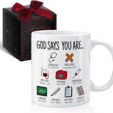 Imagem de Kadiak Caneca de enfermeira cristã presentes 325 ml, God Says You Are Nurse Pastor, presente espiritual de incentivo católico, caneca inspiradora presente para enfermeira, presente de caneca novidade