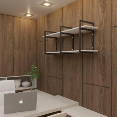 Imagem de Prateleira Industrial livros prateleira de ferro e madeira estante de 