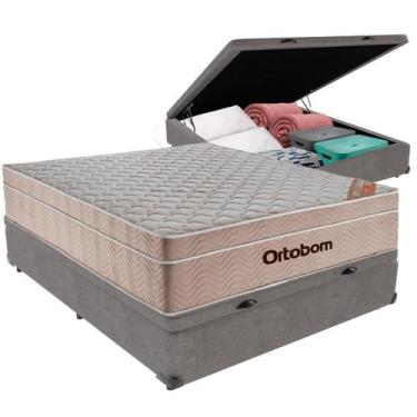 Imagem de Cama Box Baú Viúvo Cinza + Colchão Airtech Molas Ensacadas Ortobom