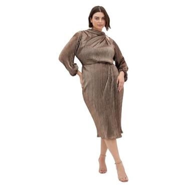 Imagem de City Chic Vestido feminino plus size - Jaylee Mesh Midi, Dourado, 50