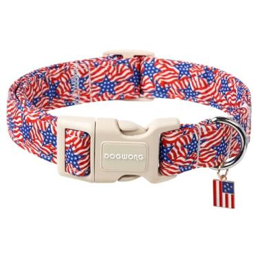 Imagem de DOGWONG Coleira de cachorro com bandeira americana, coleira para cães do Dia da Independência Patriótica de tecido macio, colar para meninos, vermelho, branco e azul para cães pequenos, médios e