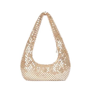 Imagem de MakeMeChic Bolsa feminina com glitter metálico nas axilas para festa à noite Hobo, Dourado, One Size